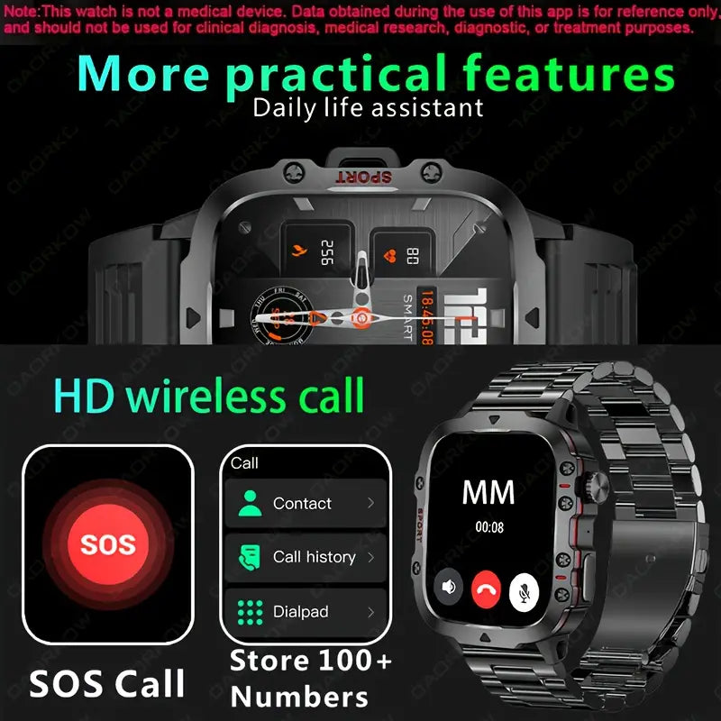 NEW RUGGED SMART WATCH MEN WIRELESS CALL IP68 WATERPROOF SPORT FITNESS AI VOICE OUTDOOR 100+ SPORTS MODE