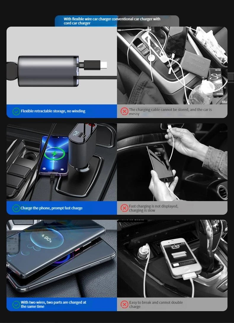 Fast Charge Retractable Car Charger ( iPhone & Android)