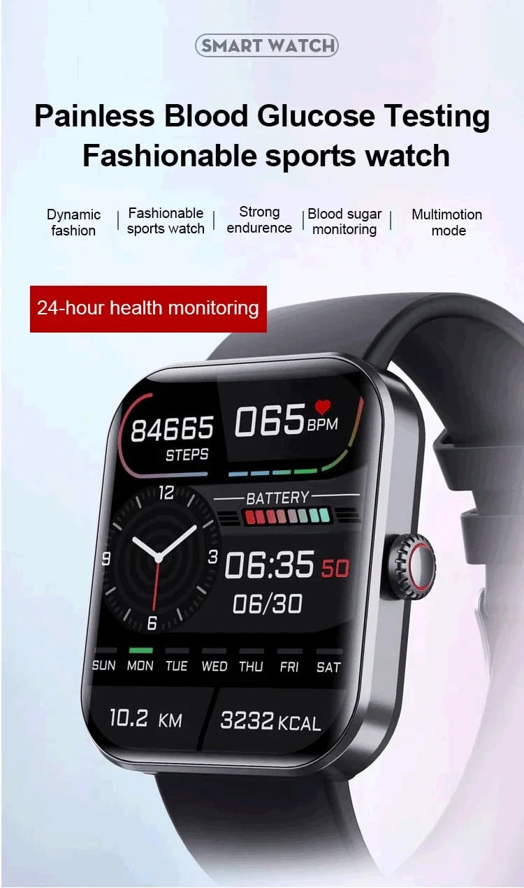 All day monitoring of heart rate, blood pressure & sugar Bluetooth fashion smartwatch