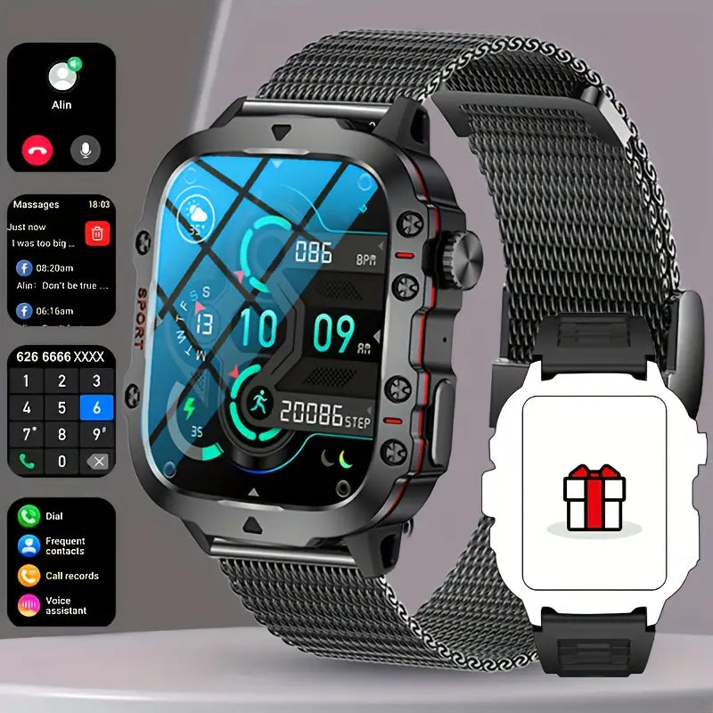 NEW RUGGED SMART WATCH MEN WIRELESS CALL IP68 WATERPROOF SPORT FITNESS AI VOICE OUTDOOR 100+ SPORTS MODE