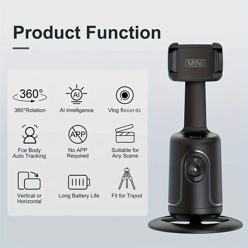 Auto Face Tracking Tripod, Desktop Gimbal, No App Required, 360° Rotation Face Body Phone Camera,