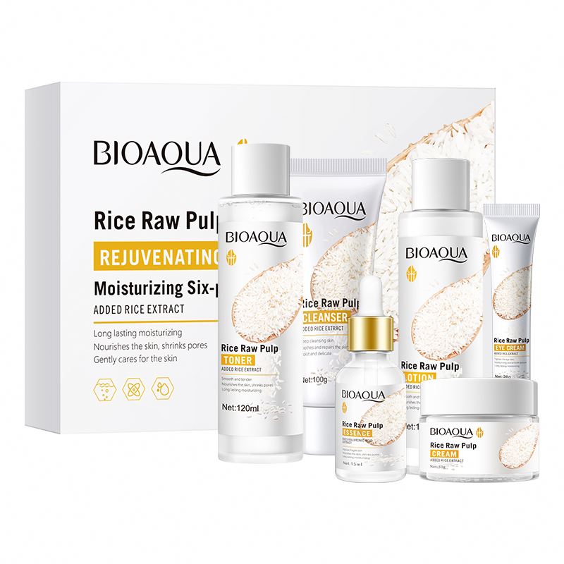 BIOAQUA 6 IN 1 SKINCARE SET GIFT BOX RICE RAW PULP MOISTURIZING HYDRATING SKIN REJUVENATION